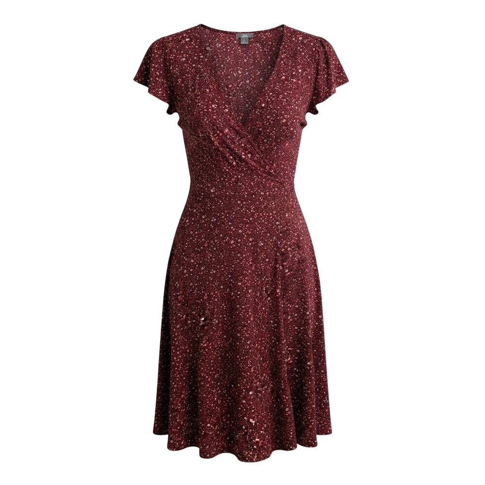 Aerie Burgundy Floral Flutter Sleeve Wrap Dress - Size Small - Picture 3 of 8